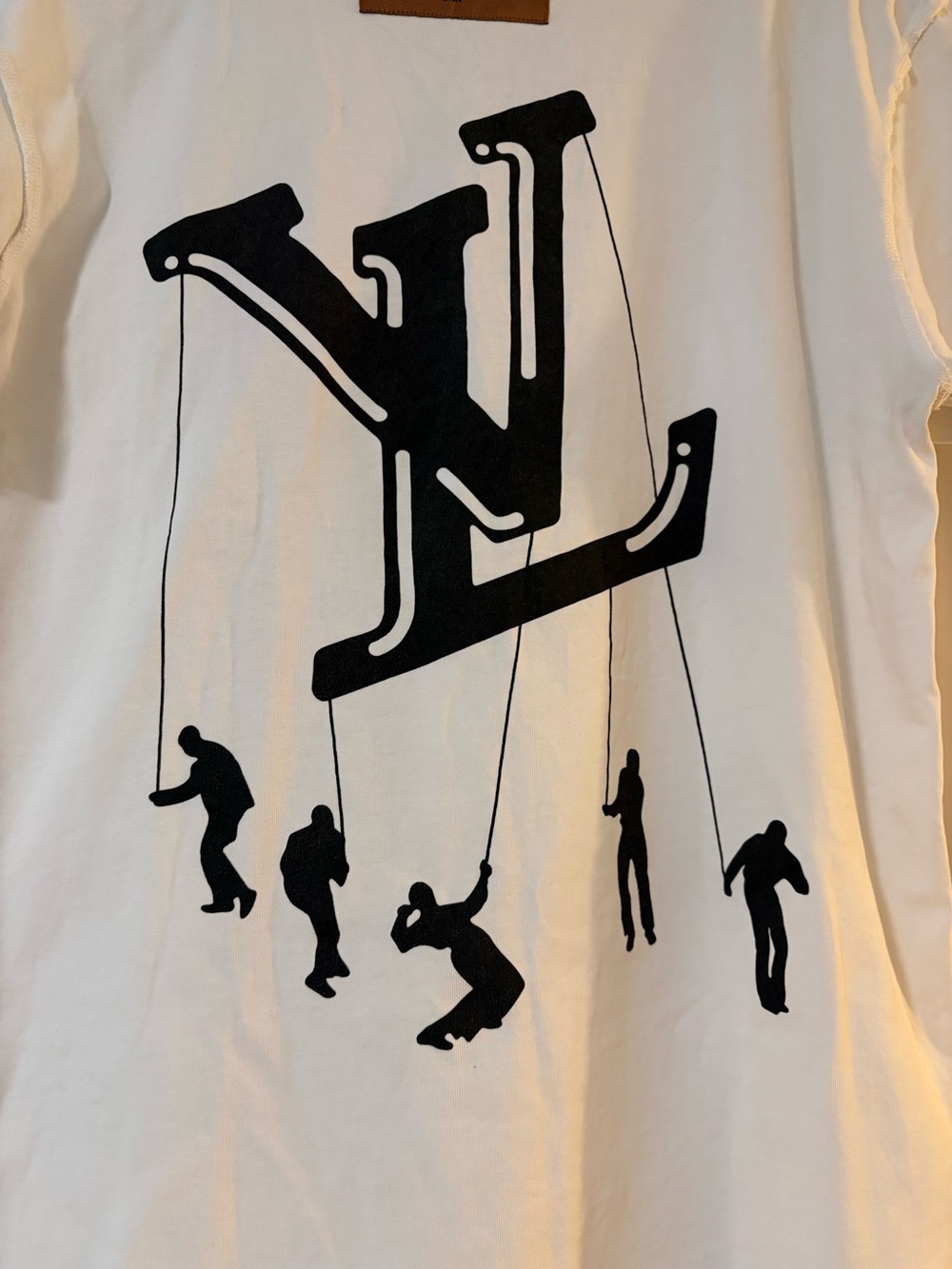 Authentic Louis Vuitton White Tee with Black LV Puppet Graphic